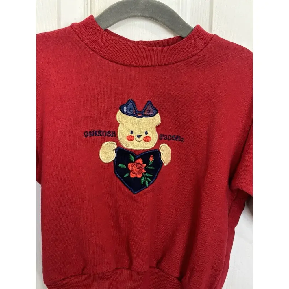 Vtg 90s OshKosh B’Gosh Girl’s Teddy Bear Red Crewneck Pullover 2T USA Made